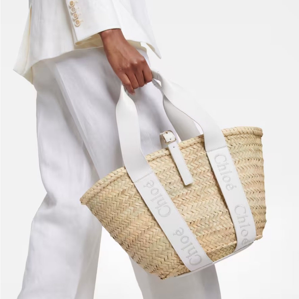 Chloe White Raffia Basket Tote